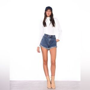 GLAMOROUS Womens Mid Stonewash High Waisted Denim Shorts NWT